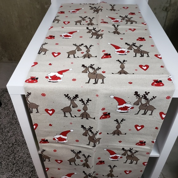 Other - Burlap Santa and Reindeer Whimsical Table Runner
